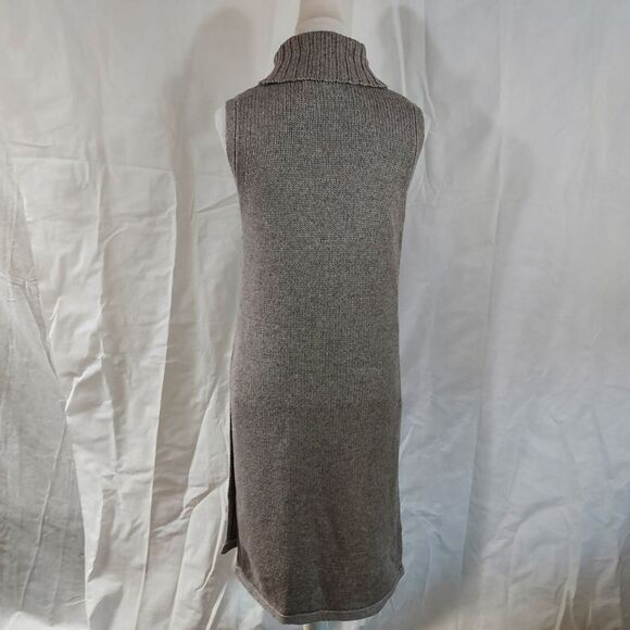Anthro Nomad Morgan Carper Gray Fringe Sleeveless Side Slit Tunic Sweater Dress - Picture 9 of 14